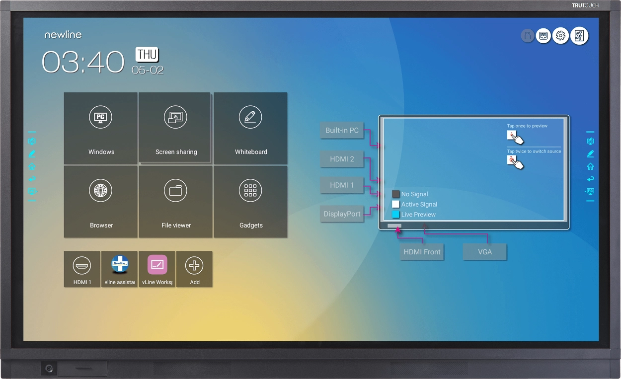 New Line RS+ 75-inch Interactive Monitor - Dual Operating Systems: Android and Windows
